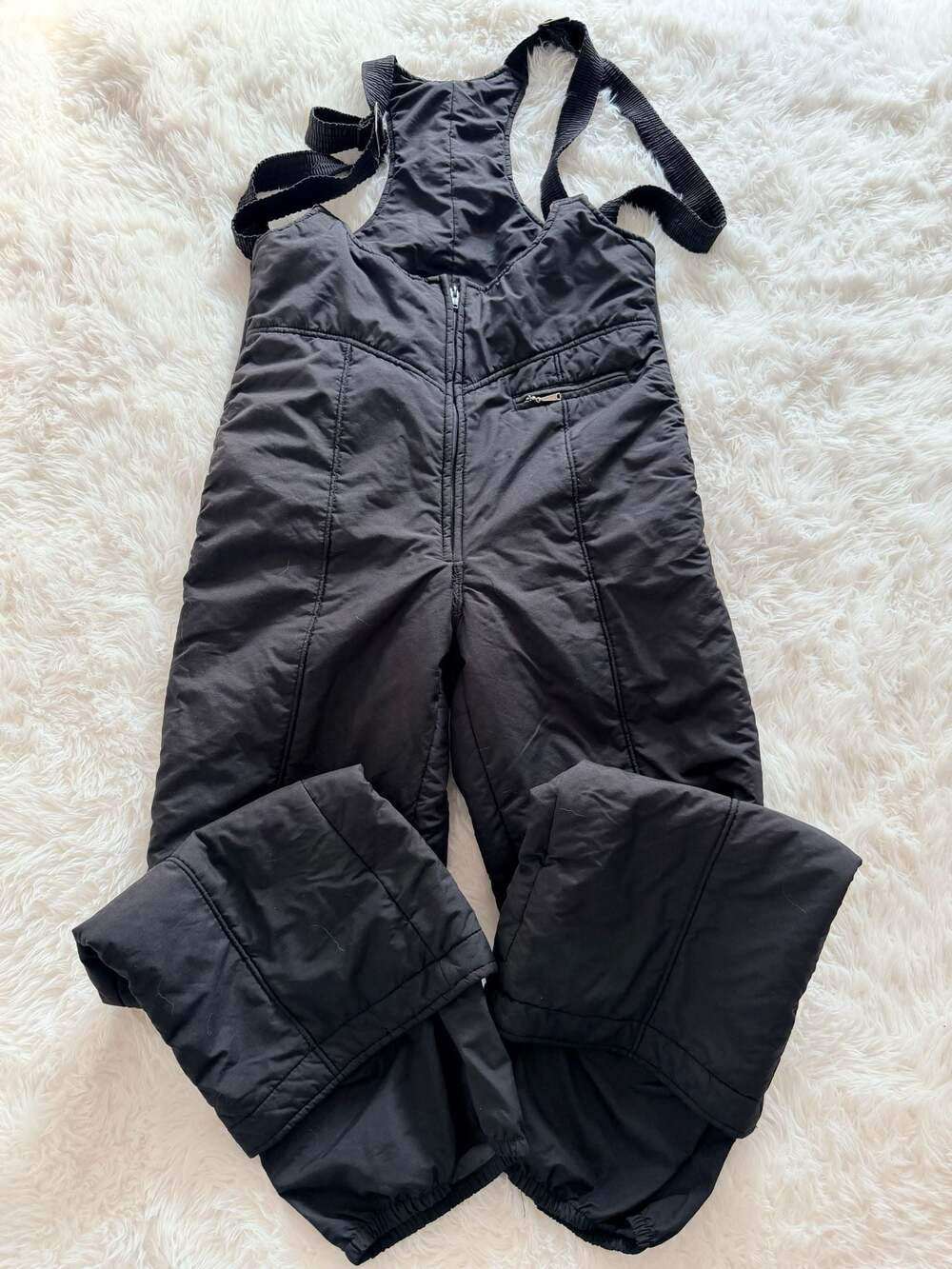 Vintage Herman's Women's Black Quilted Ski Bib Overalls Size Large Regular